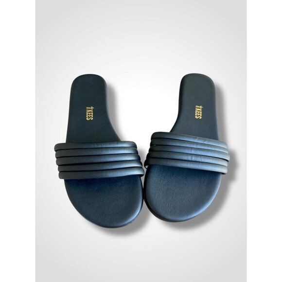 TKEES Serena Black Leather Slide Slip-on Sandals Women’s Size 8 EU 39 Minimalist - Picture 5 of 8